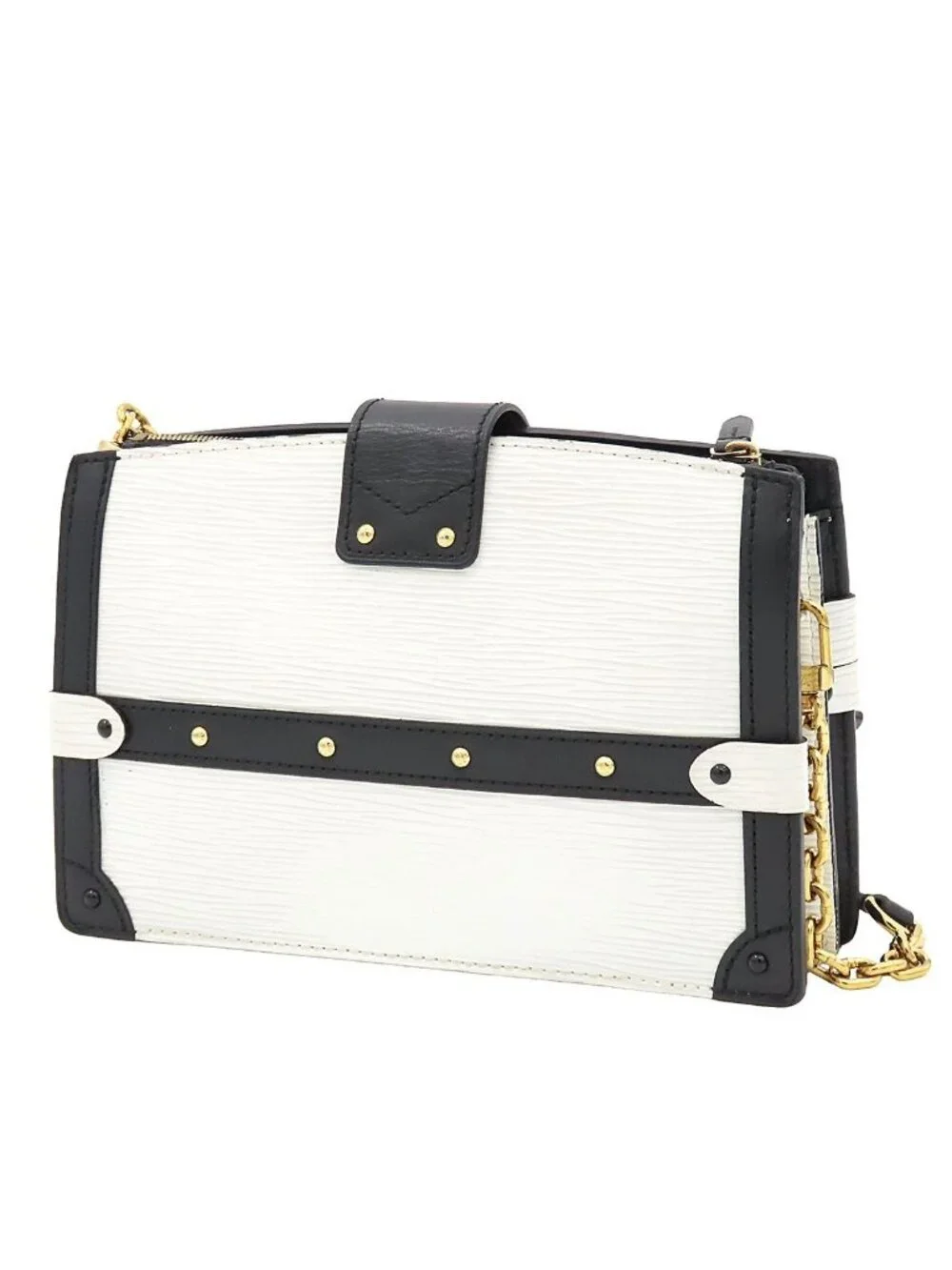 Louis Vuitton Trunk Clutch Chain Shoulder Bag White Black Epi Leather